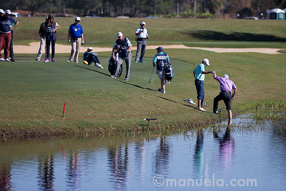 Curtis and Thomas Strange on the 17th fairway