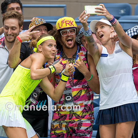 Lucie Safarova (CZE) and Bethanie Mattek-Sands (USA) with Redfoo